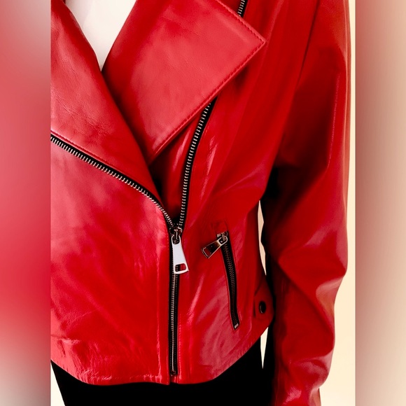 Tergan Red Lamb Leather Moto Biker Style Jacket Zipped Pockets Double Collar XL - Picture 3 of 16